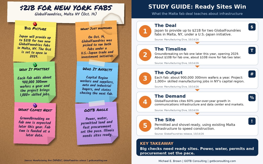 Graphic: Shovel-Ready, six sticky notes and a five-step study guide