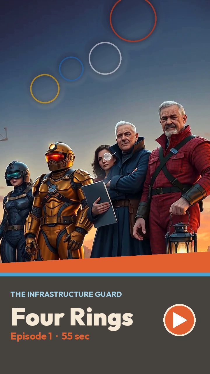 Poster for Four Rings, Episode 1 of The Infrastructure Guard
