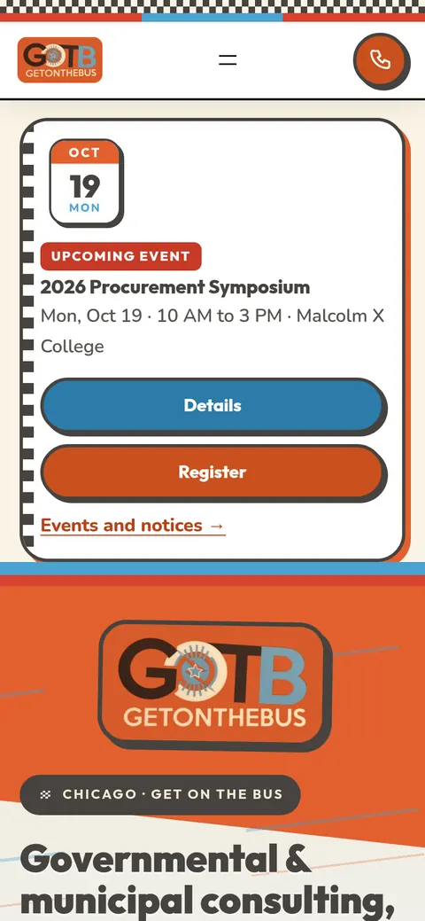 Phone view of the same home page, with the headline, a start-a-conversation button and a call button